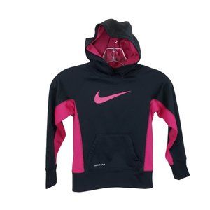 NIKE Kids Black Pink Hoodie Swoosh Thermal Fit Sweatshirt Pullover Unisex XS